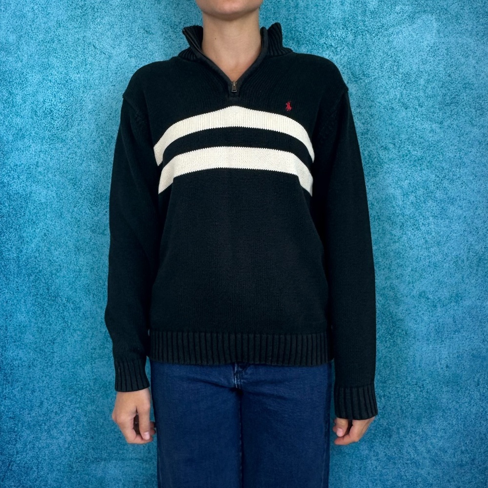 Polo Ralph Lauren Black and Cream Quarter Zip Sweater